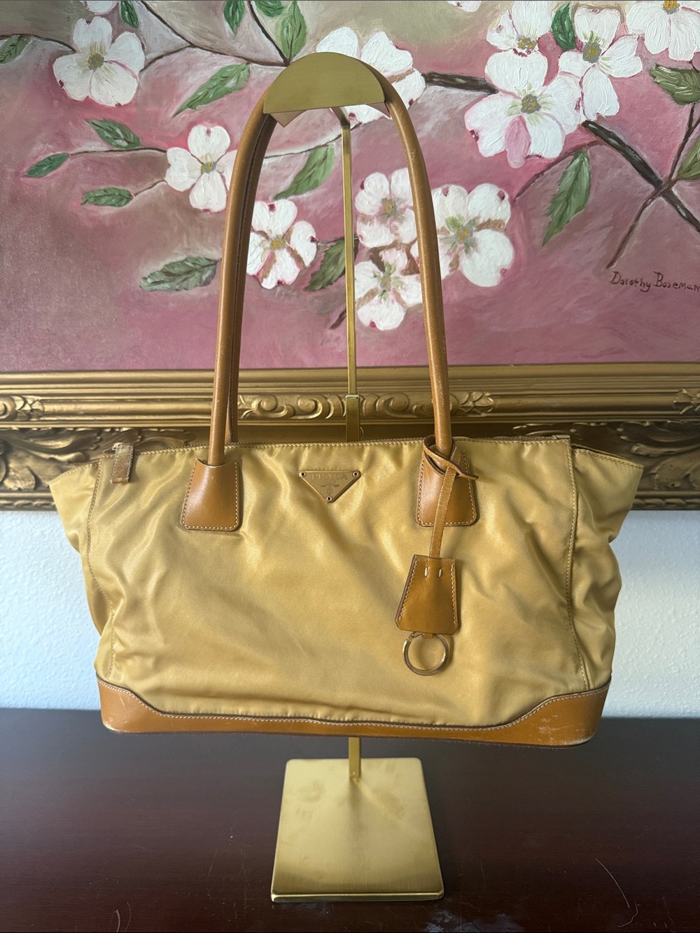 Prada Mustard Yellow Nylon and Leather Tote